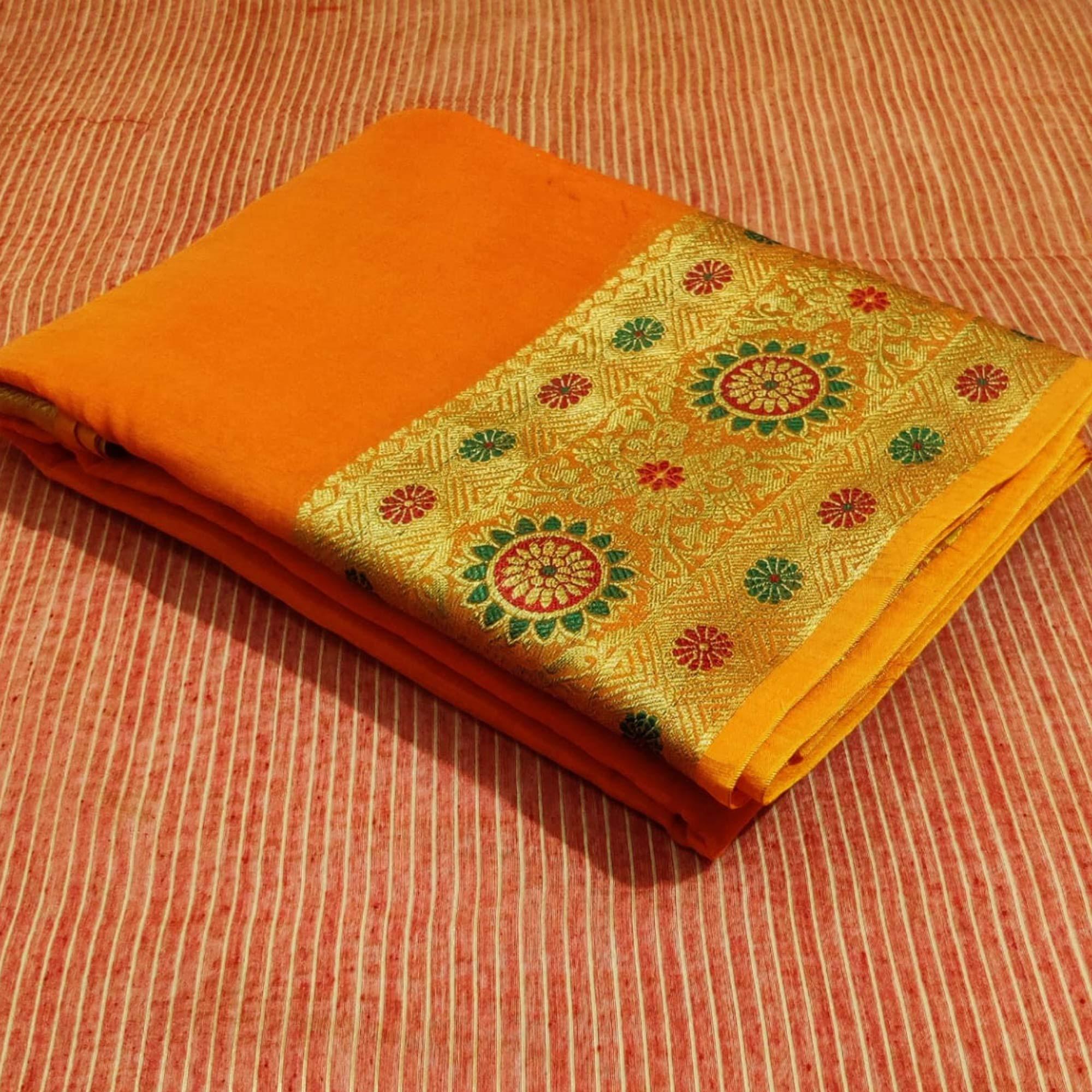 Mesmeric Yellow Colored Festive Wear Woven Cotton Saree - Peachmode