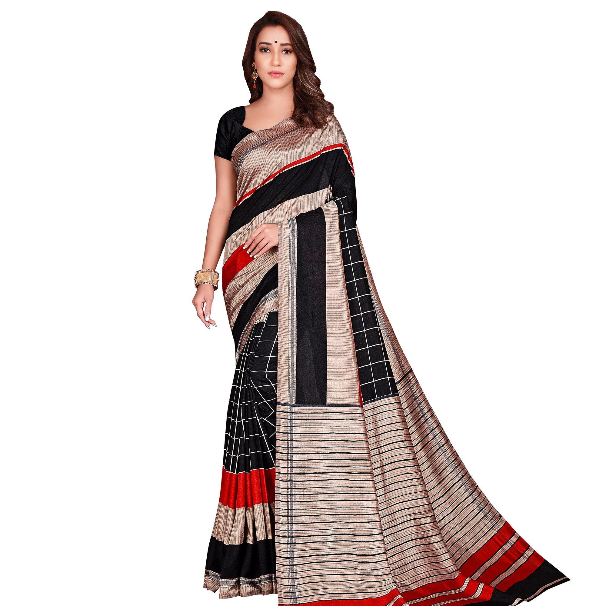 Mesmerising Black Colored Casual Wear Printed Art Silk Saree - Peachmode