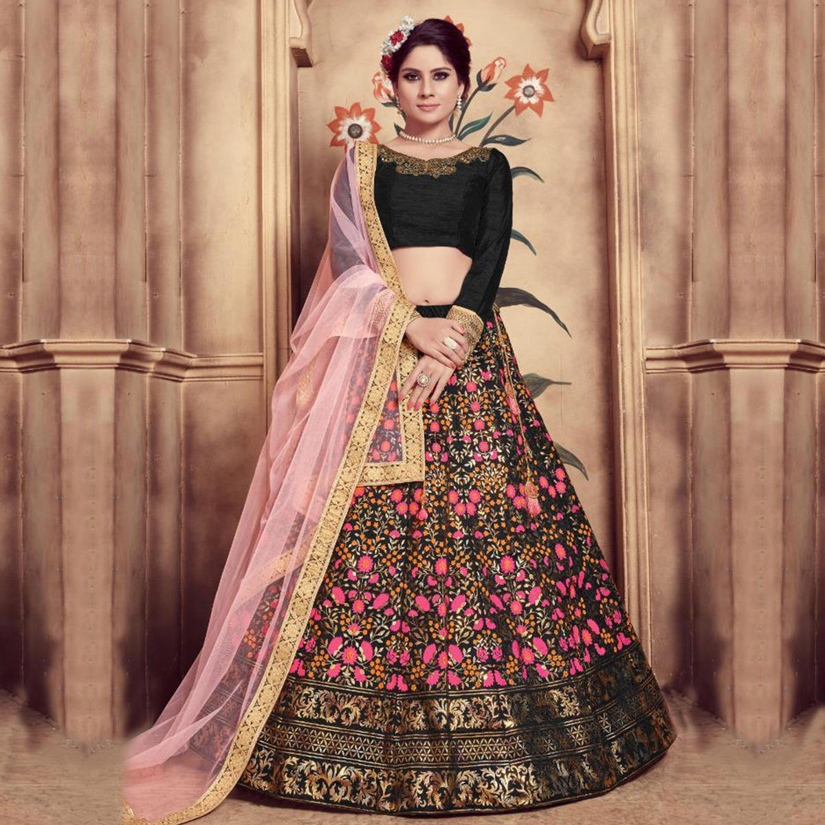 Black and hot sale pink lehenga choli