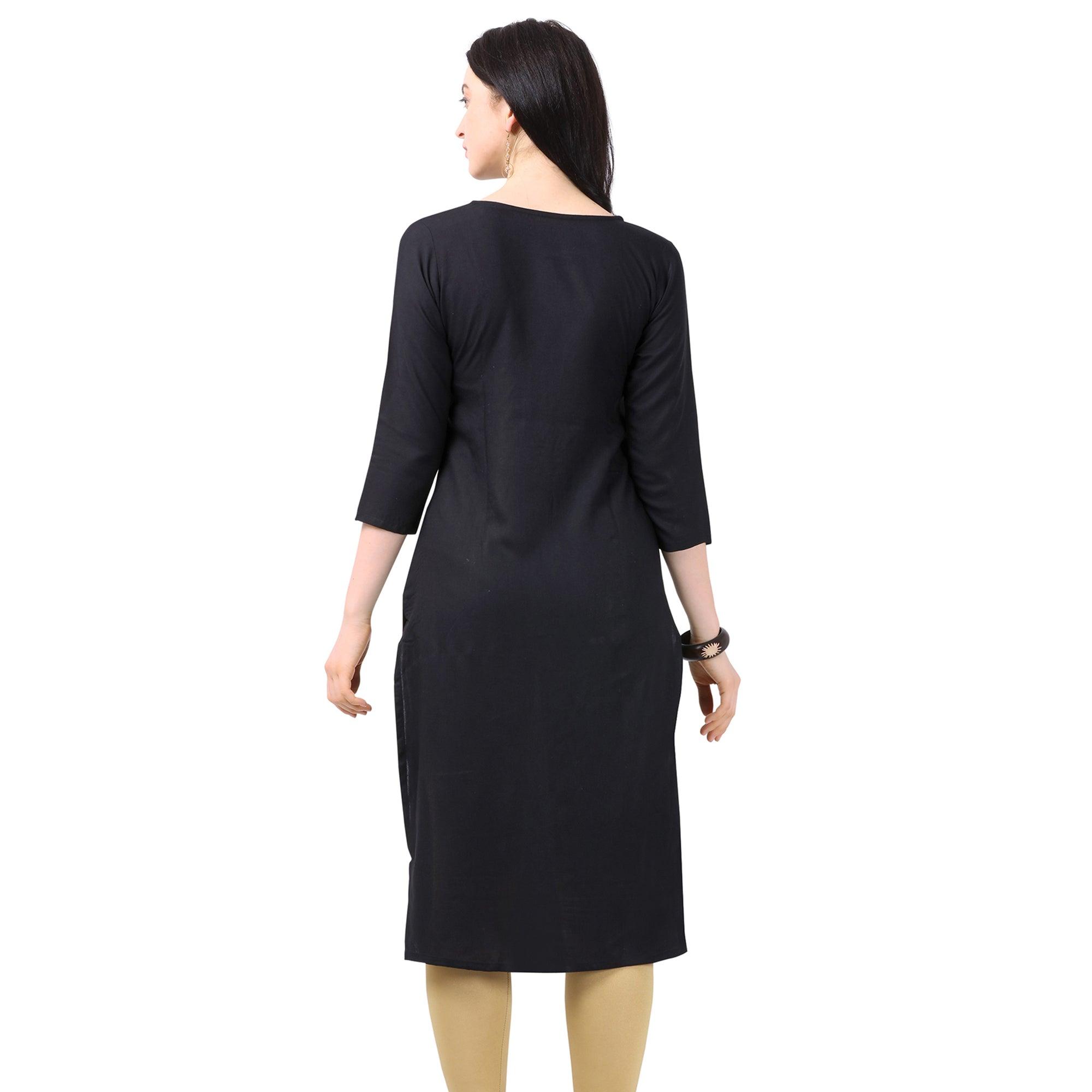 Mesmerising Black Colored Partywear Embellished Rayon Kurti - Peachmode