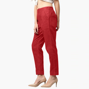 Mesmerising Coral Red Colored Casual Wear Cotton Pant - Peachmode