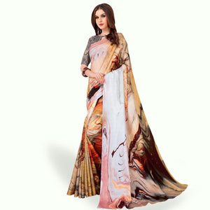 Mesmerising Cream - Multi Colored Casual Wear Printed Art Silk Saree - Peachmode