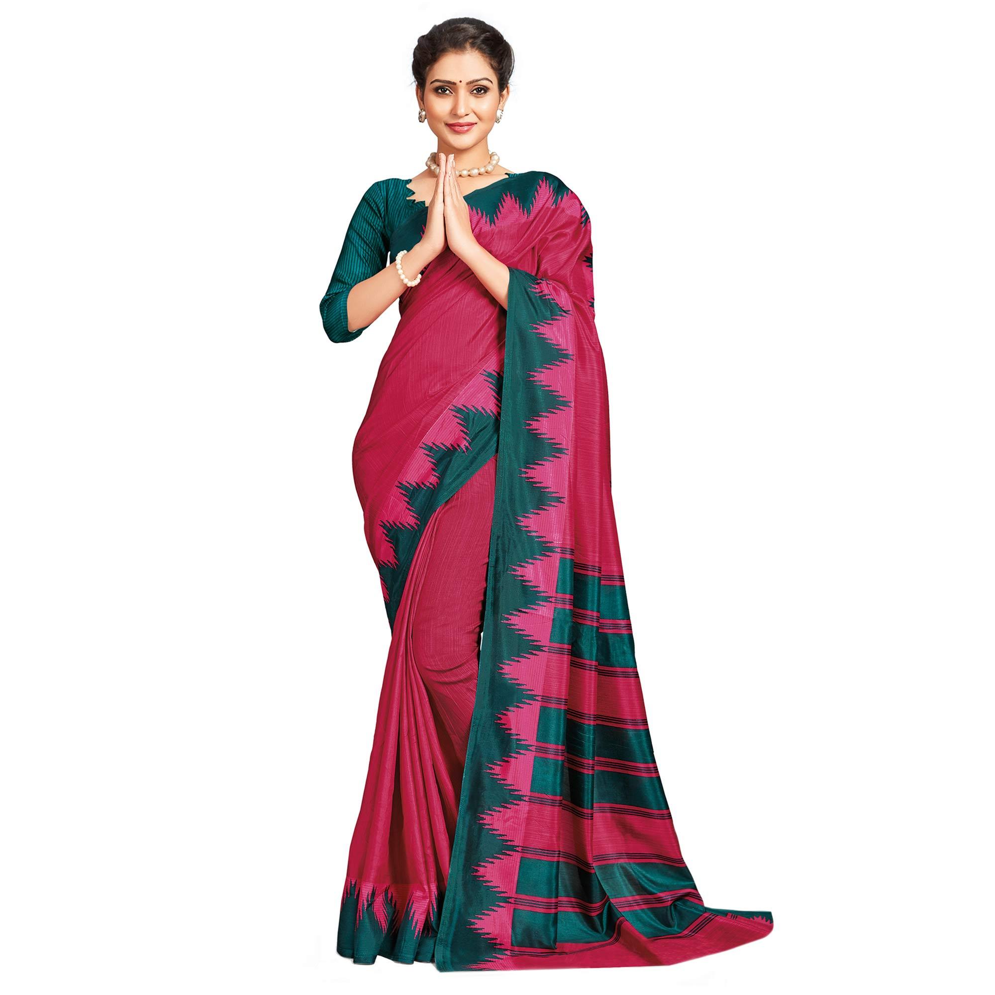 Mesmerising Dark Pink Colored Casual Printed Tussar Silk Saree - Peachmode