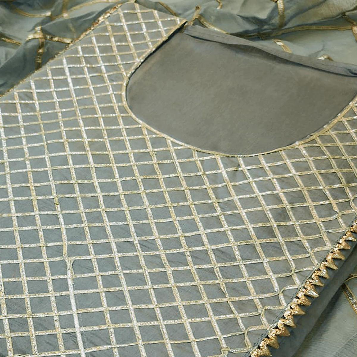 Mesmerising Gray Colored Partywear Embroidered Modal Dress Material - Peachmode