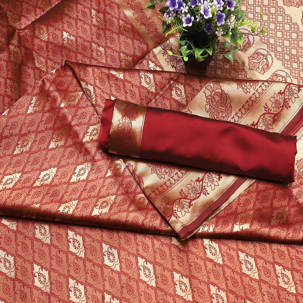 Mesmerising Maroon Colored Festive Wear Printed Banarasi Silk Saree - Peachmode