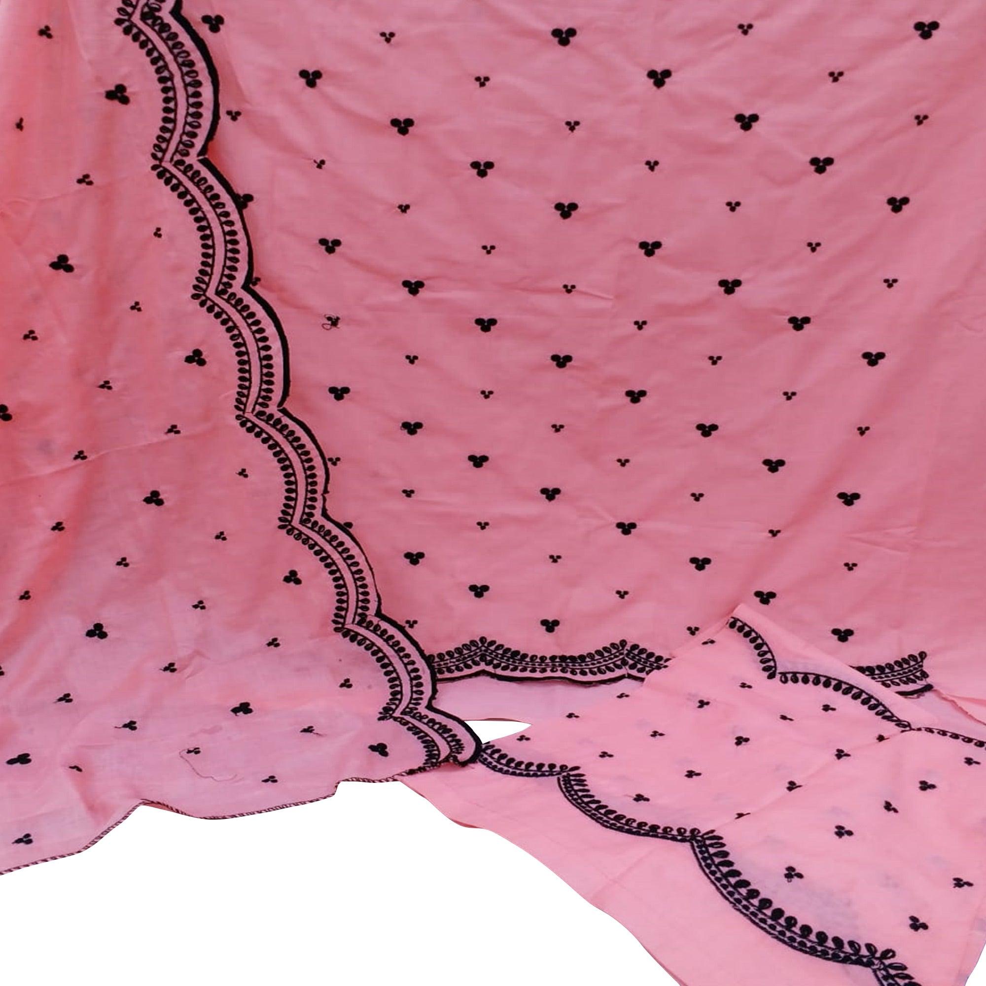 Mesmerising Pink Colored Casual Wear Embroidered Cotton Dress Material - Peachmode