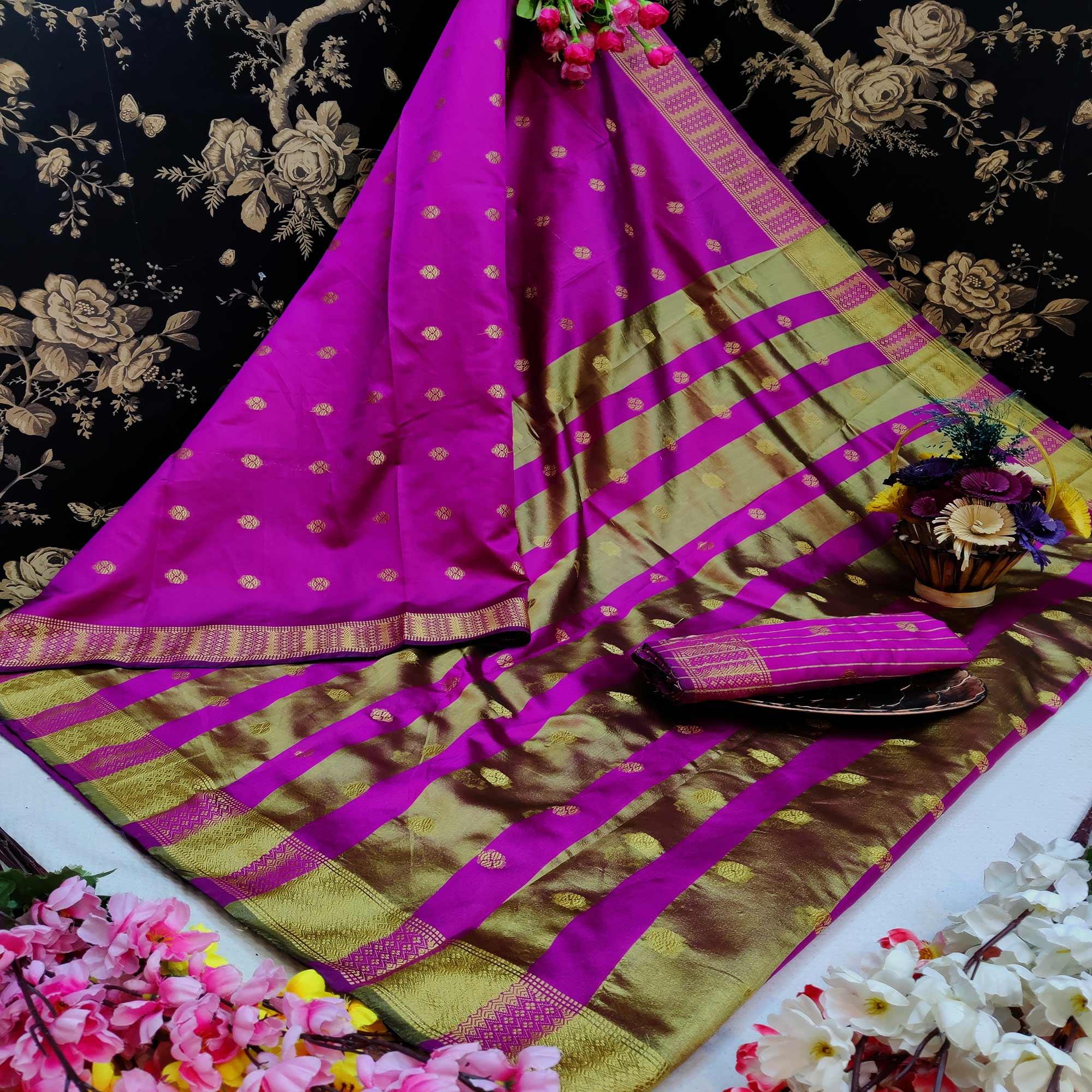 Mesmerising Pink Colored Festive Wear Woven Art Silk Saree - Peachmode