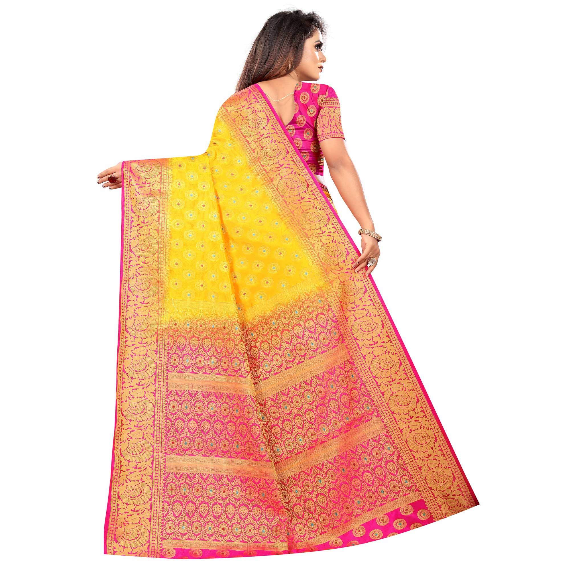 Mesmerising Yellow Colored Festive Wear Woven Art Silk Saree - Peachmode