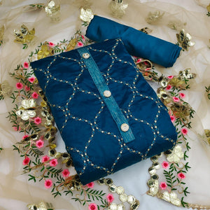 Morepeach Festive Wear Embroidered Chanderi Dress Material - Peachmode