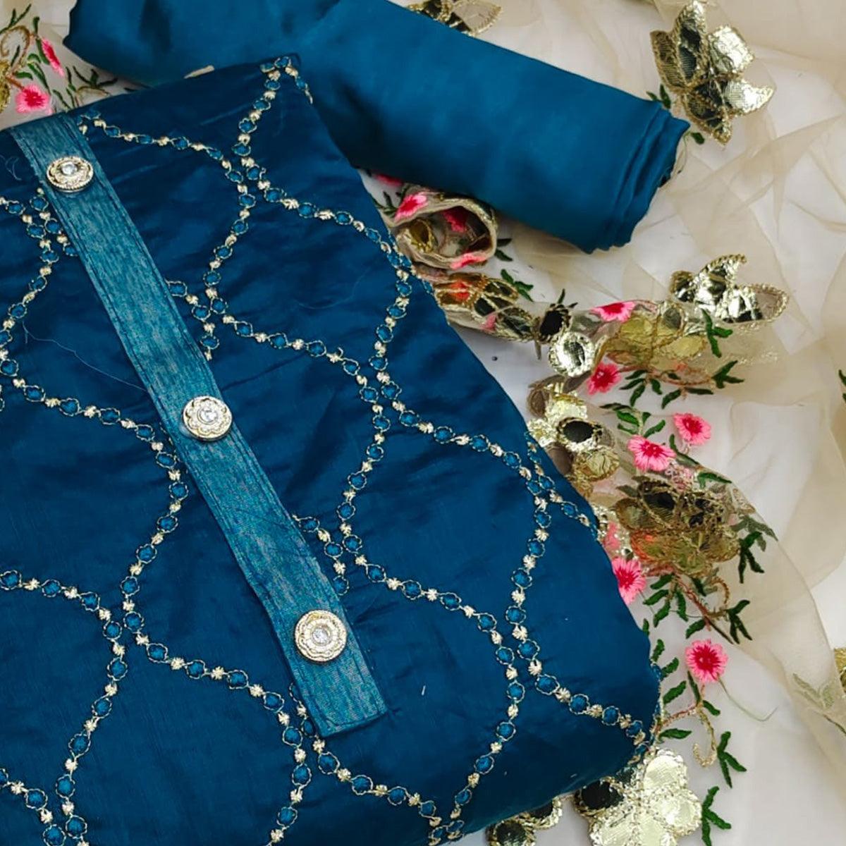 Morepeach Festive Wear Embroidered Chanderi Dress Material - Peachmode