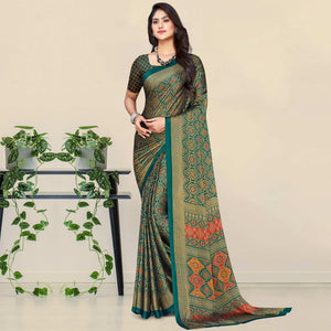 Morpich Bandhani Printed Chiffon Saree - Peachmode