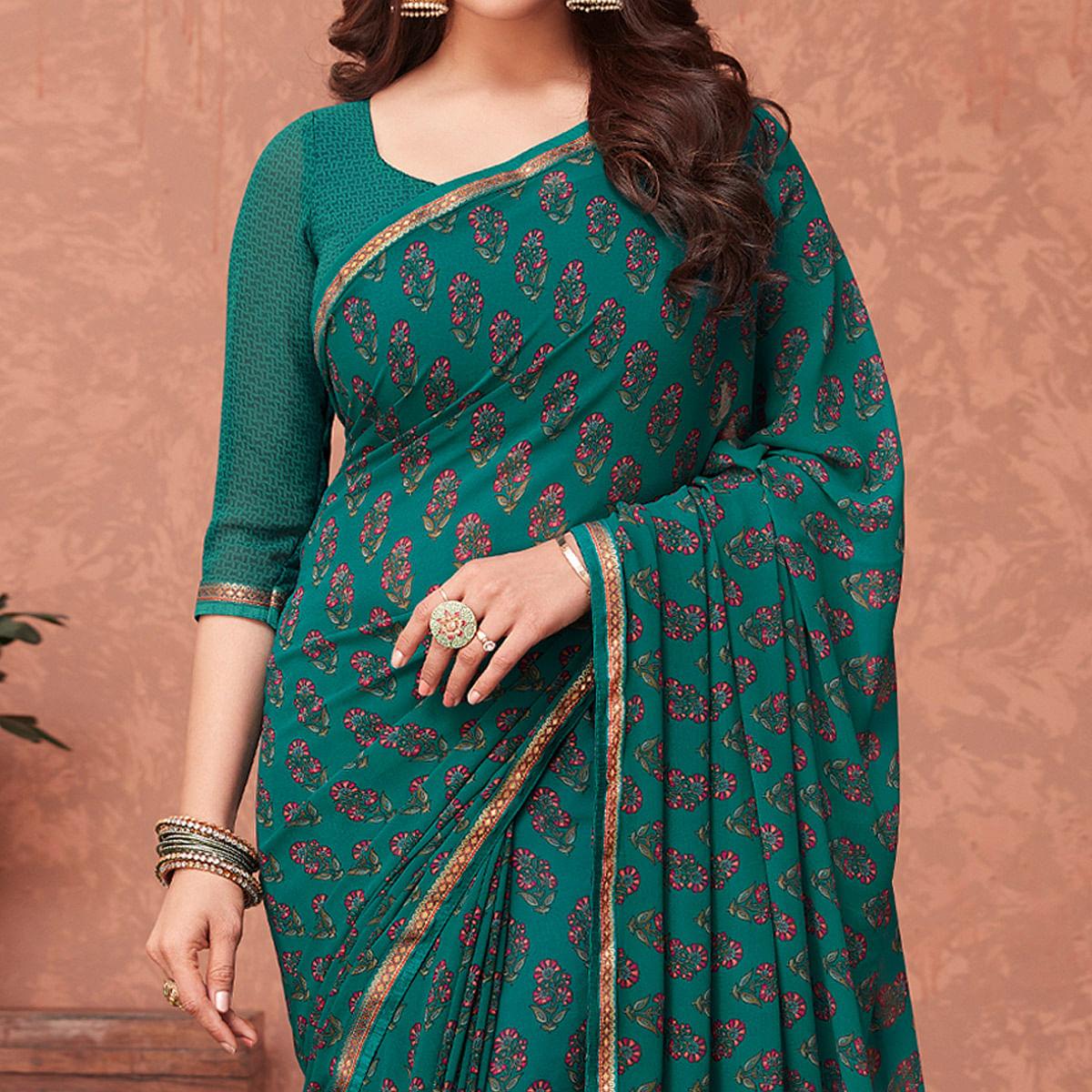 Morpich Casual Wear Floral Printed Georgette Saree - Peachmode