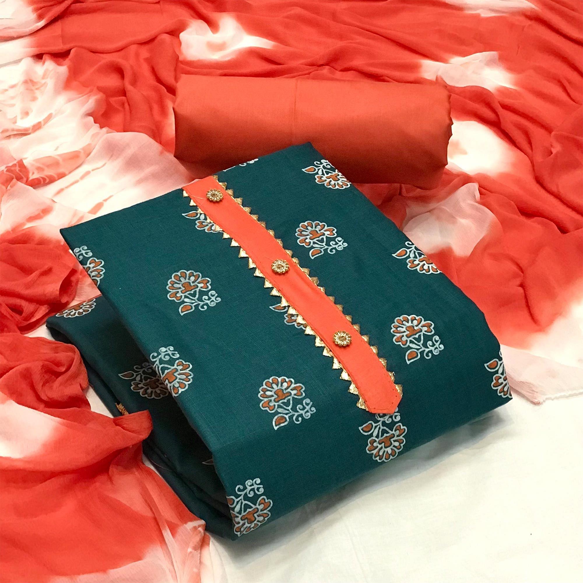 Morpich Casual Wear Printed Cotton Dress Material - Peachmode