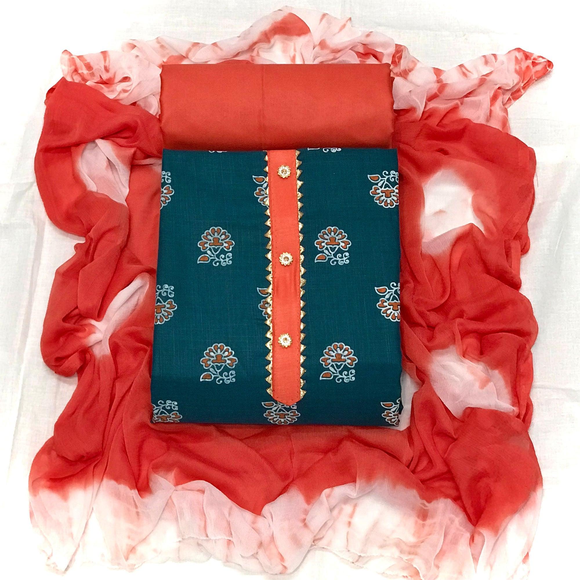 Morpich Casual Wear Printed Cotton Dress Material - Peachmode