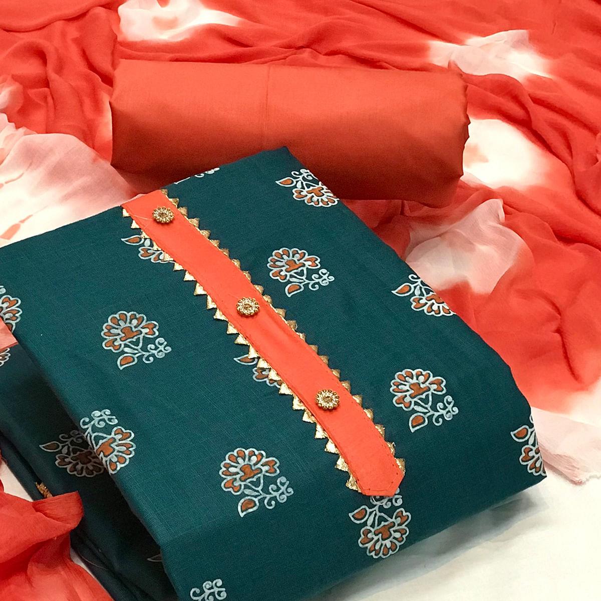 Morpich Casual Wear Printed Cotton Dress Material - Peachmode