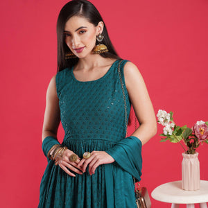 Morpich Chikankari Rayon Anarkali Style Gown - Peachmode