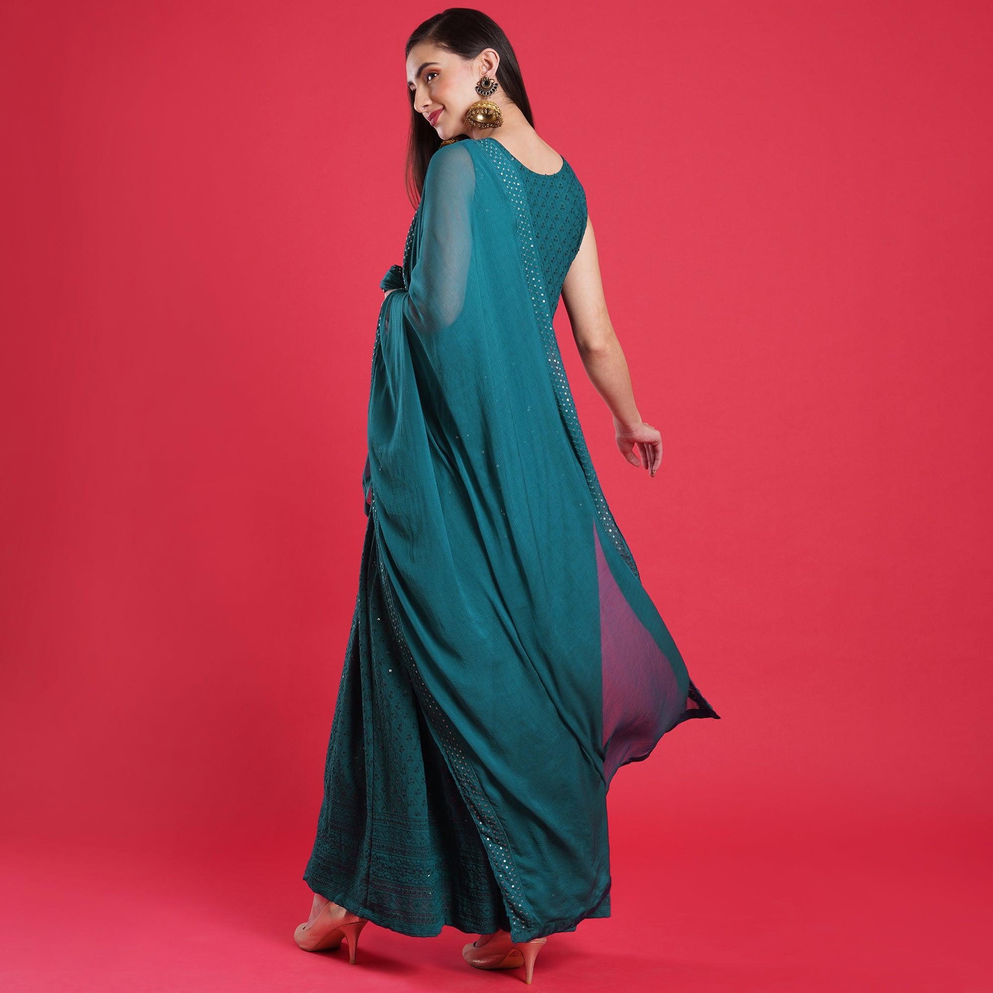 Morpich Chikankari Rayon Anarkali Style Gown - Peachmode