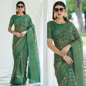 Morpich Digital Printed Linen Saree - Peachmode