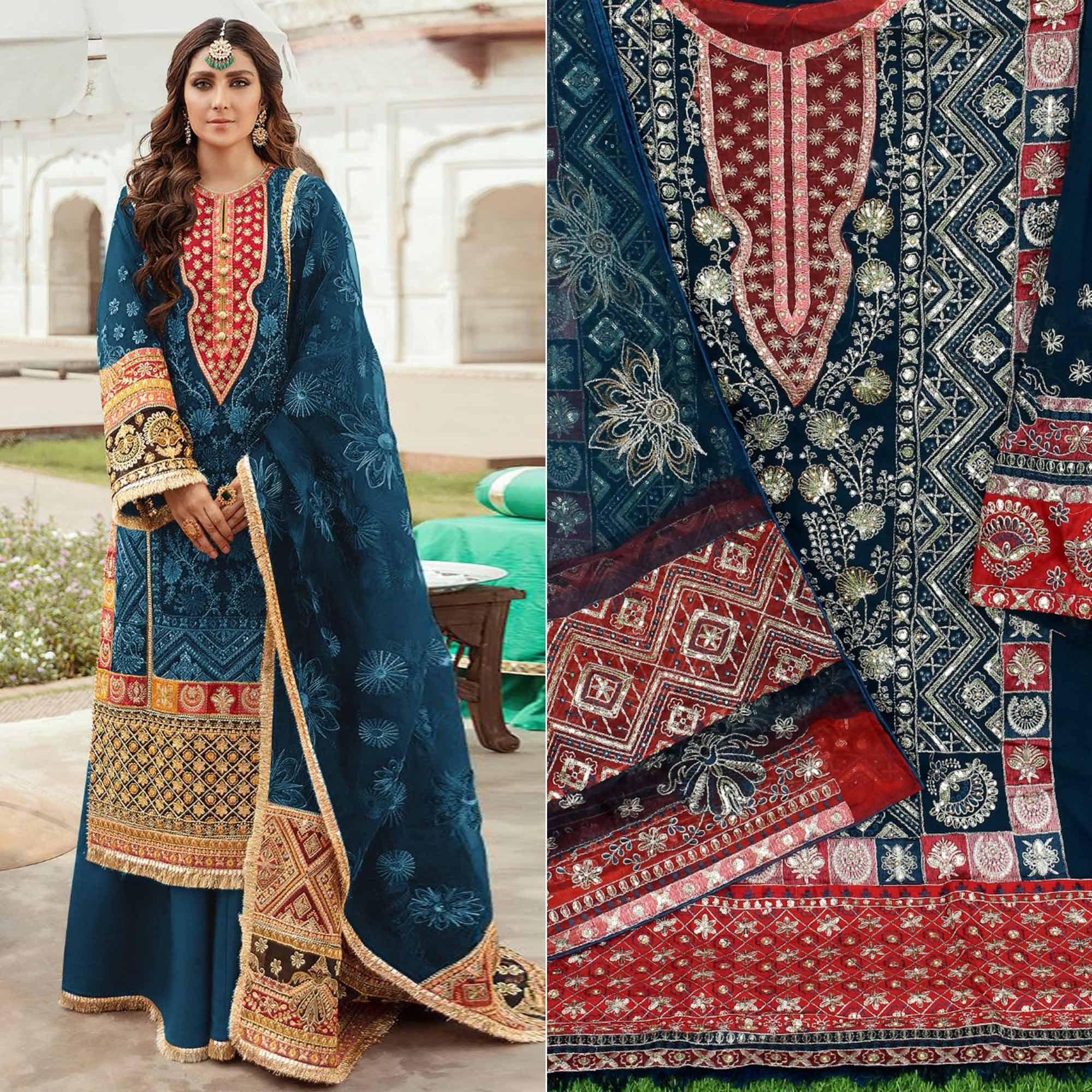 Morpich Embroidered Georgette Pakistani Suit - Peachmode