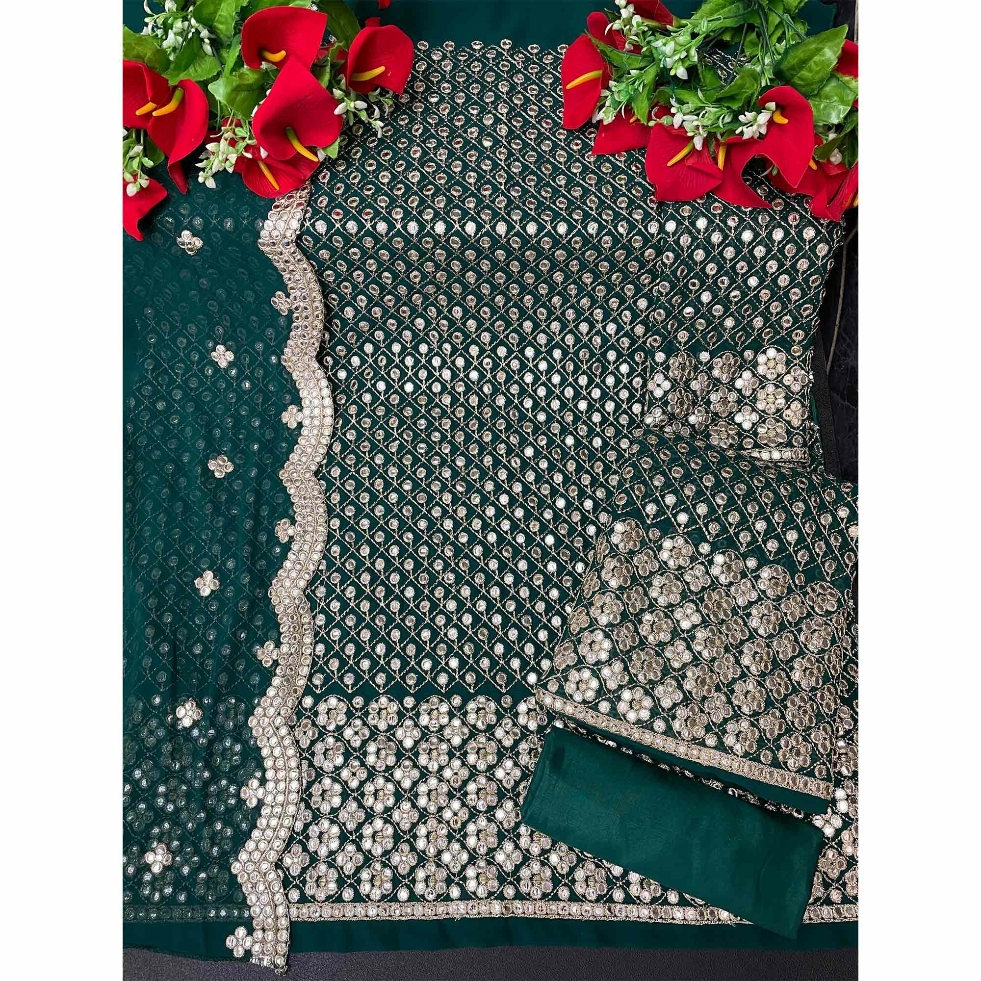 Morpich Embroidered With Embellished Georgette Sharara Suit - Peachmode