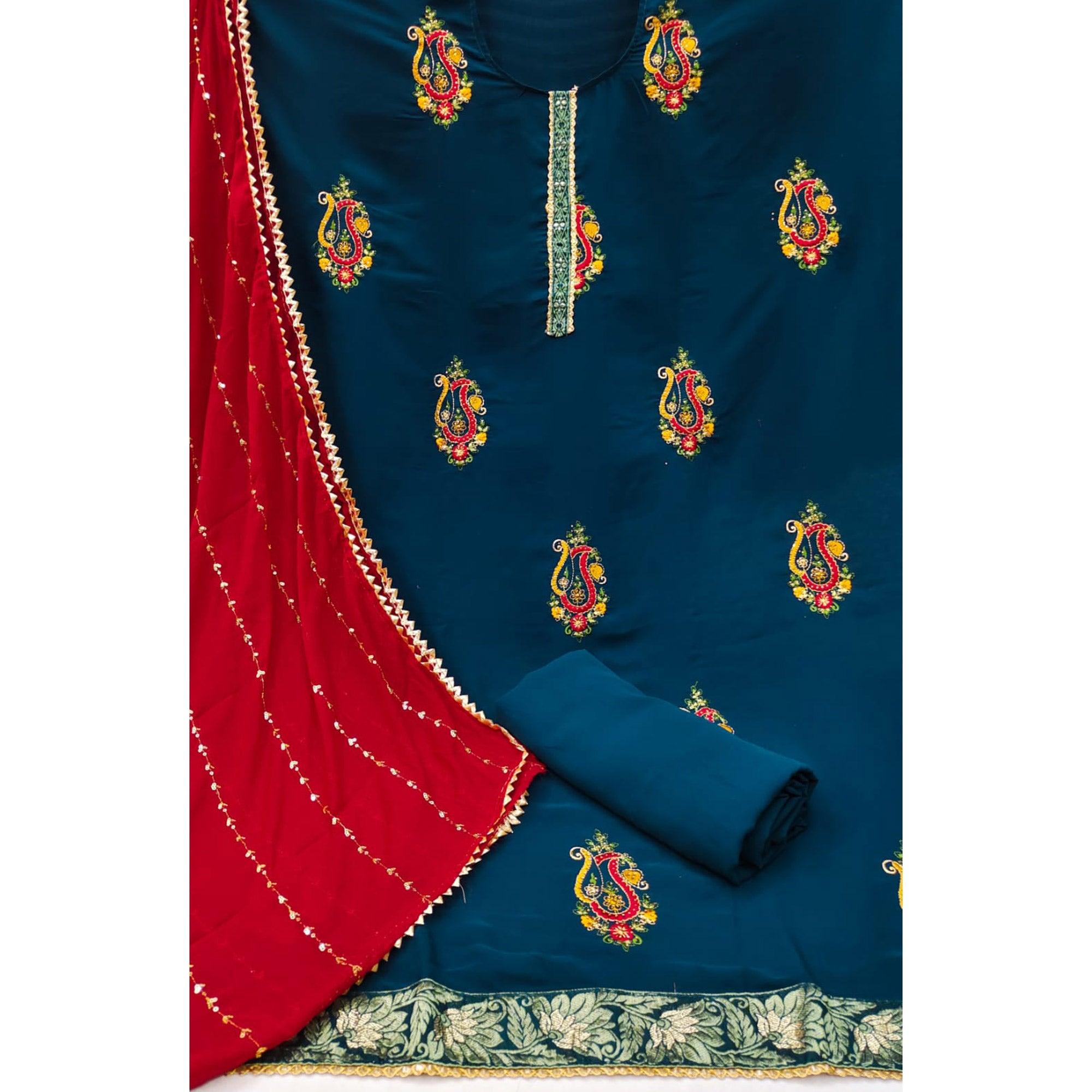 Morpich Festive Wear Embroidered Cotton Dress Material - Peachmode