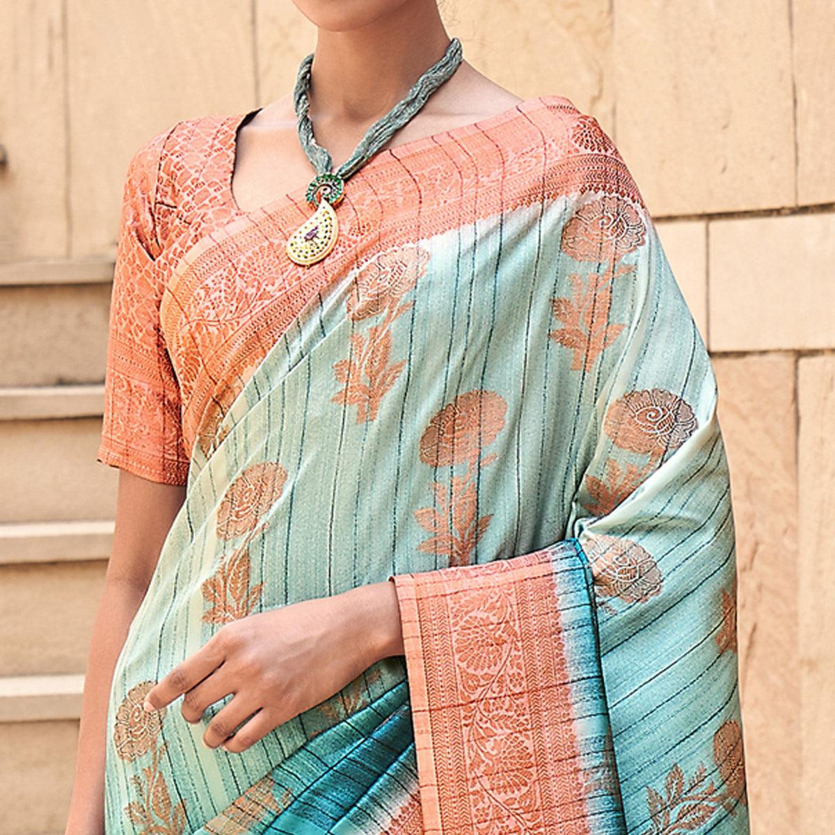 Morpich Floral Woven Art Silk Saree - Peachmode