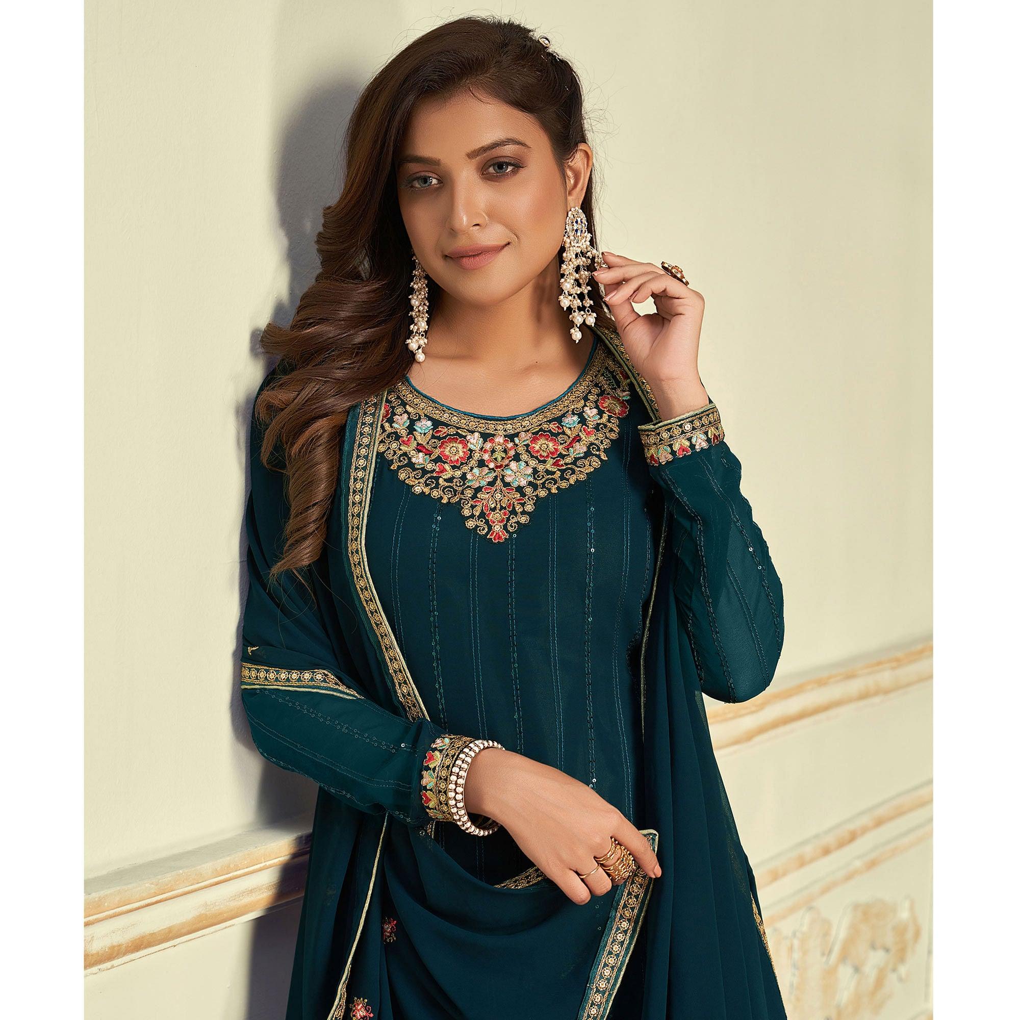 Morpich Partywear Embroidery With Embellished Georgette Suit - Peachmode