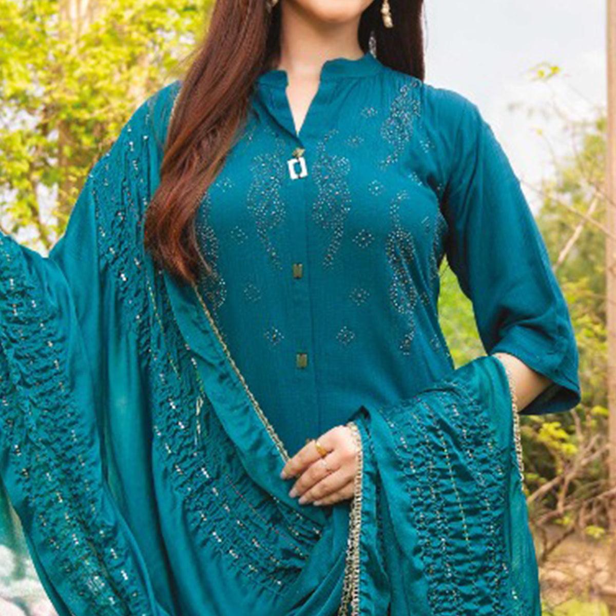 Morpich Swarovski Work Rayon Salwar Suit - Peachmode