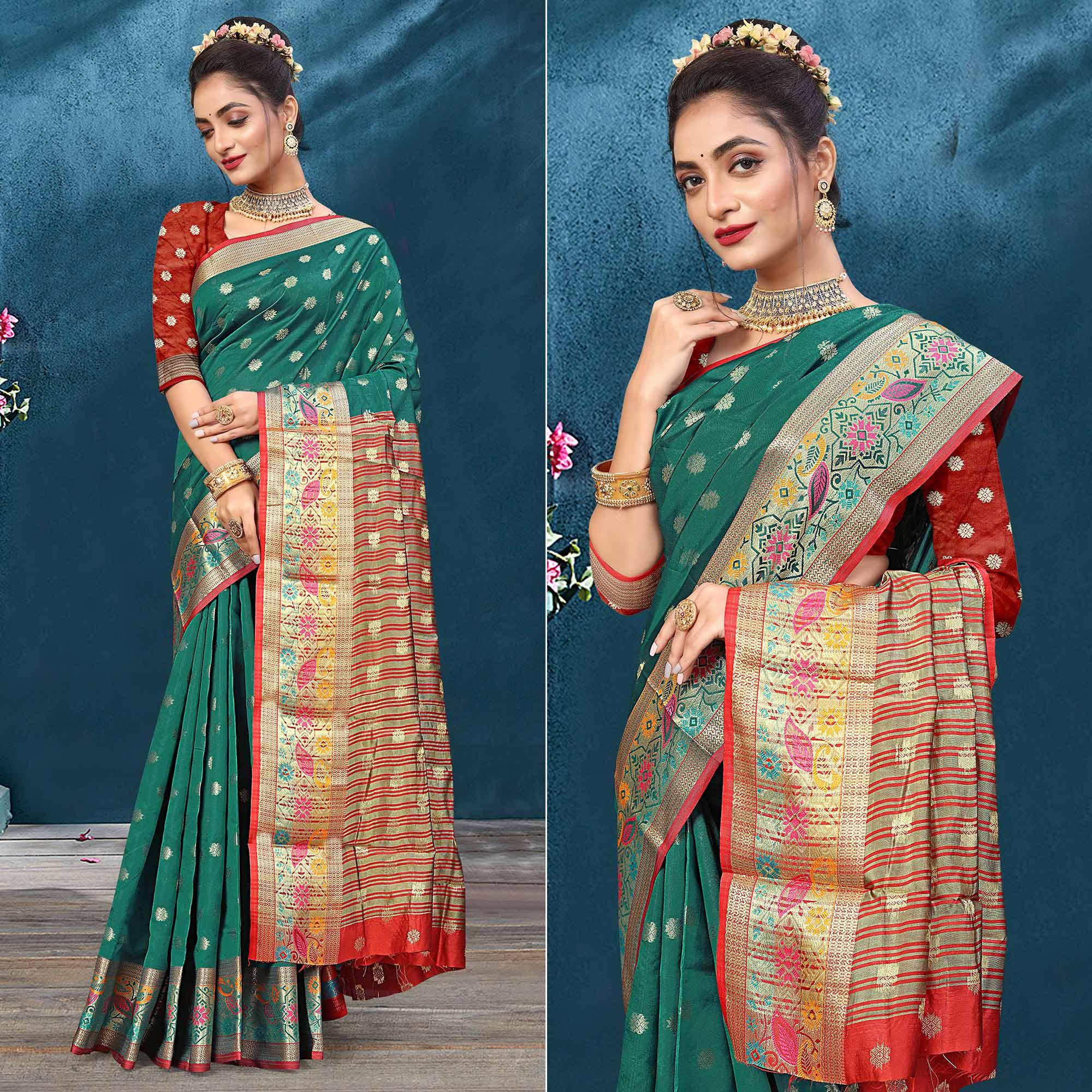Morpich Woven Art Silk Saree - Peachmode