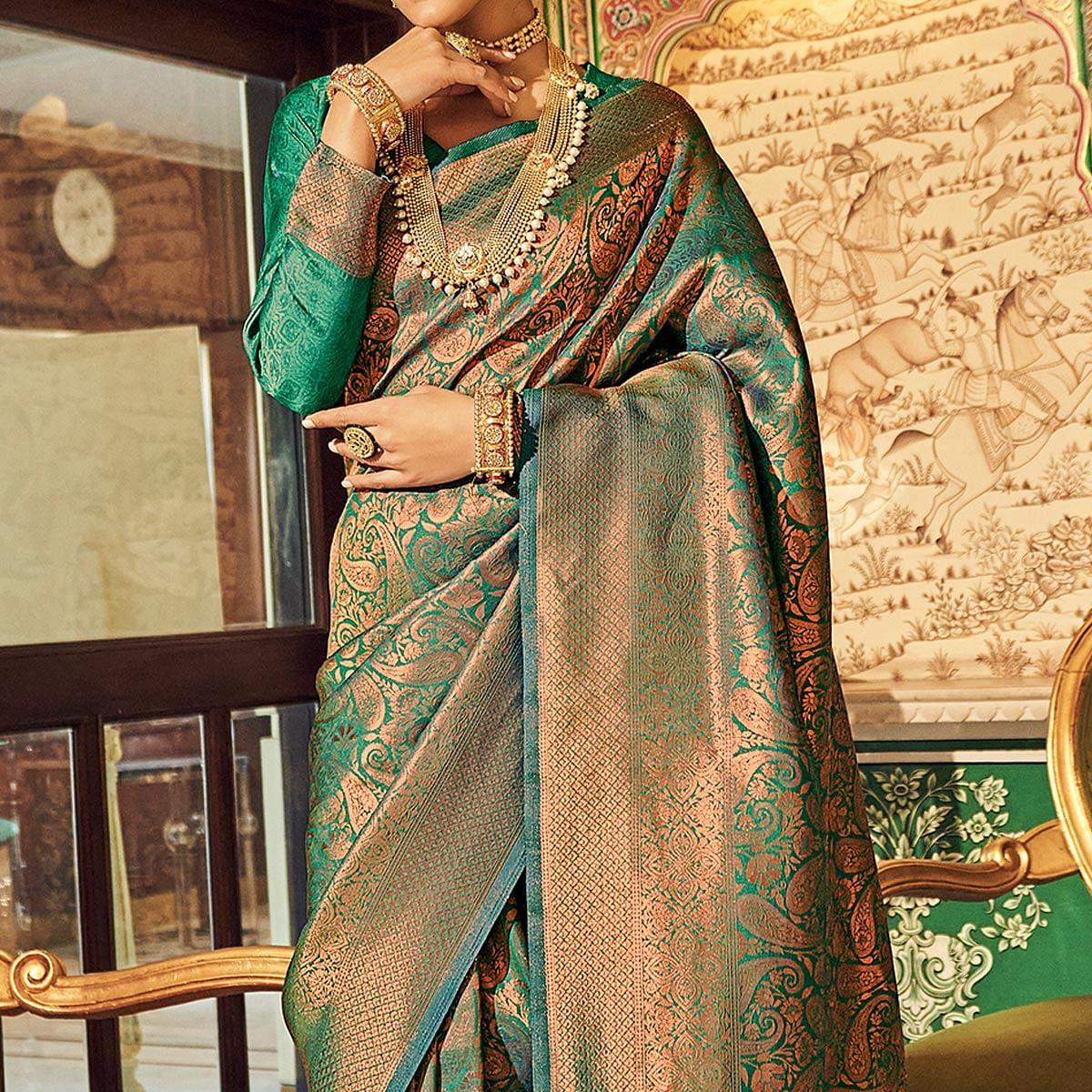 Morpich Woven Art Silk Saree With Tassels - Peachmode