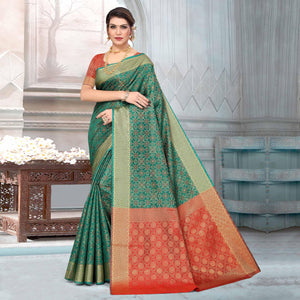 Morpich Woven Jacquard Saree - Peachmode