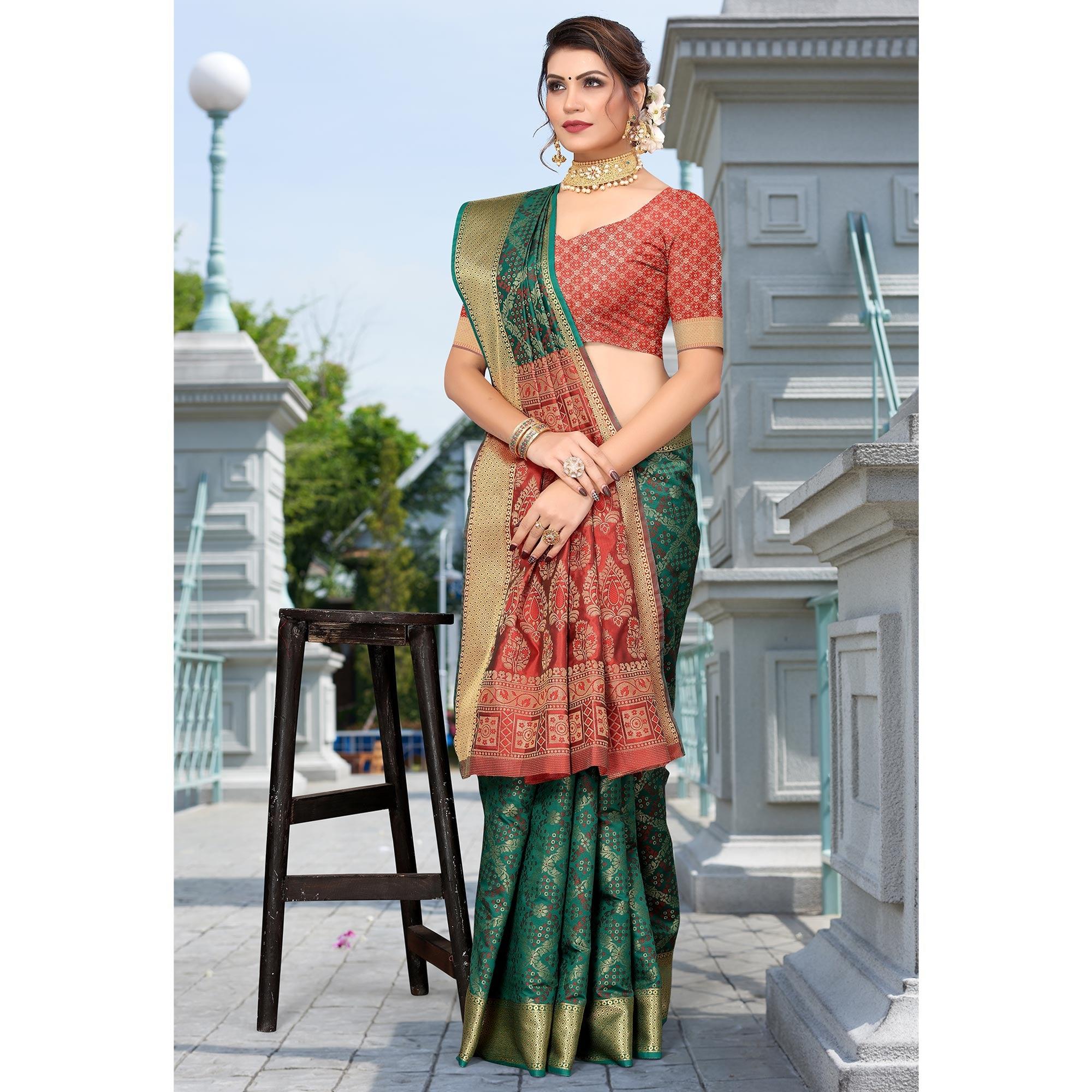 Morpich Woven Jacquard Saree - Peachmode
