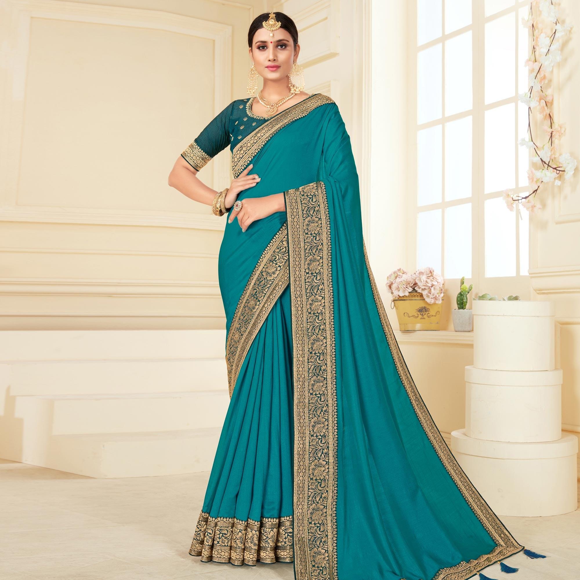 Morpich Woven Vichitra Silk Saree - Peachmode