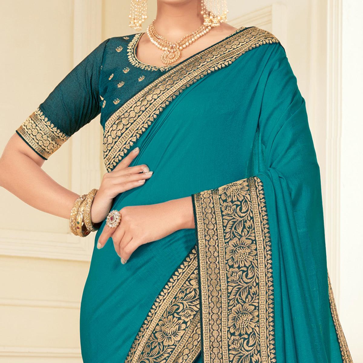 Morpich Woven Vichitra Silk Saree - Peachmode