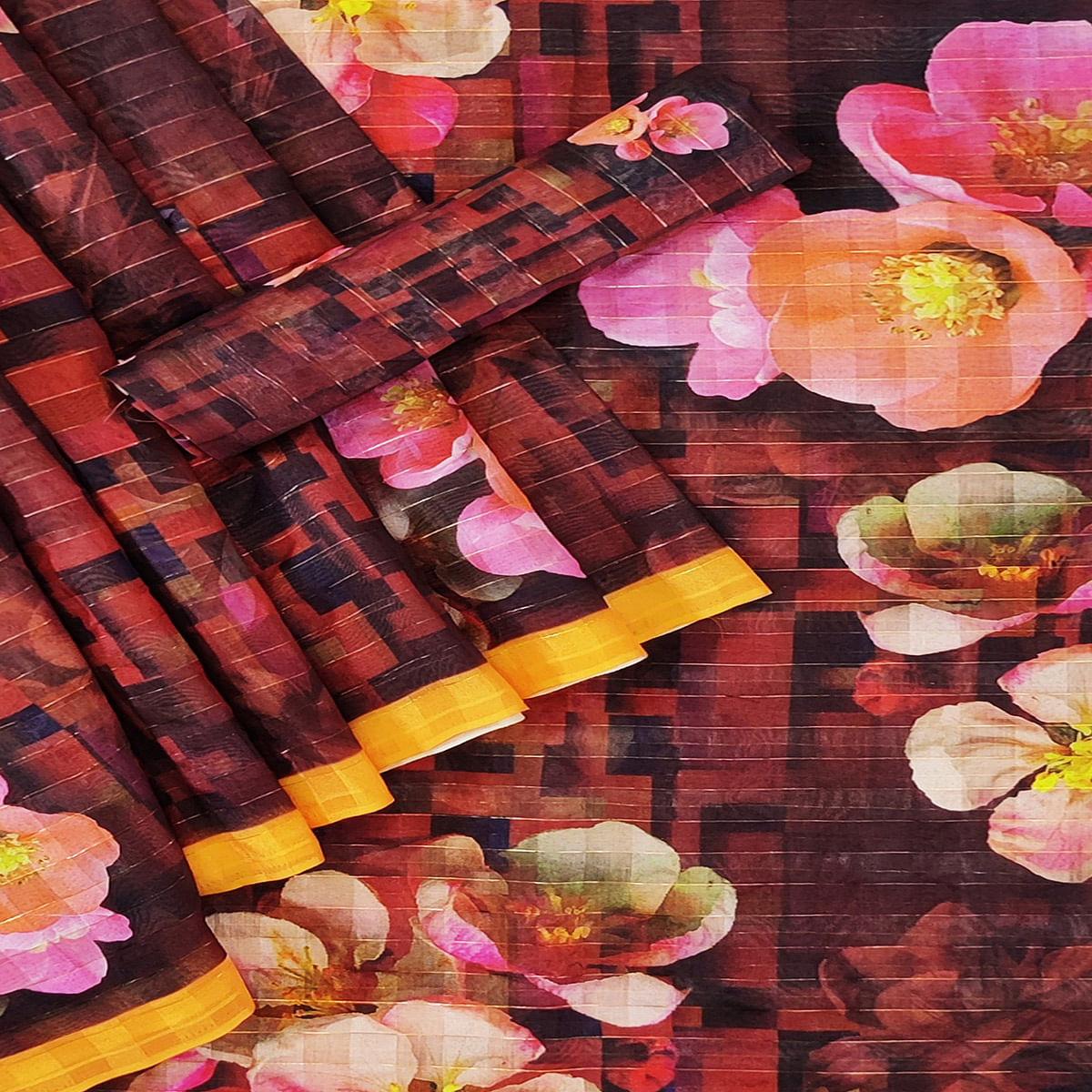 Multi Casual Wear Digital Printed Cotton Silk Saree - Peachmode