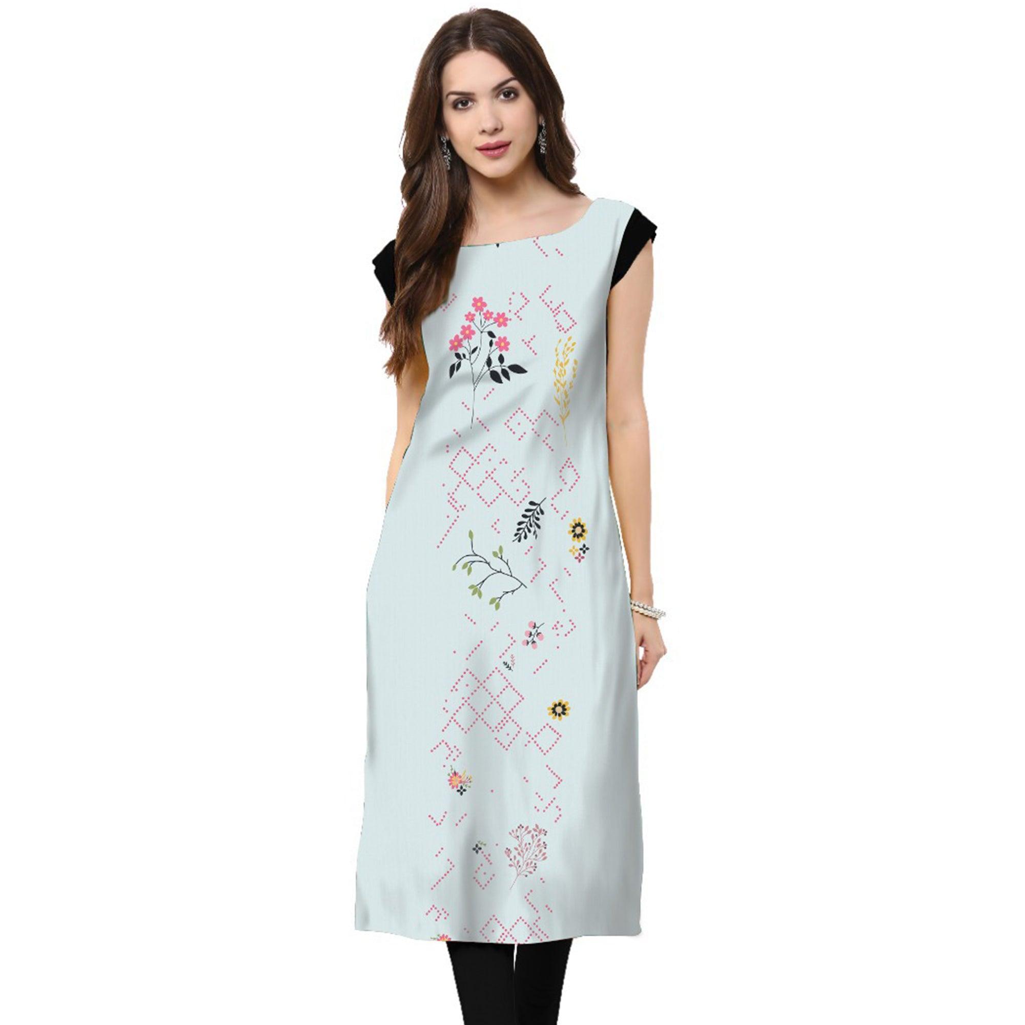 Multi Color Casual Wear Digital Printed Crepe Kurti - Peachmode
