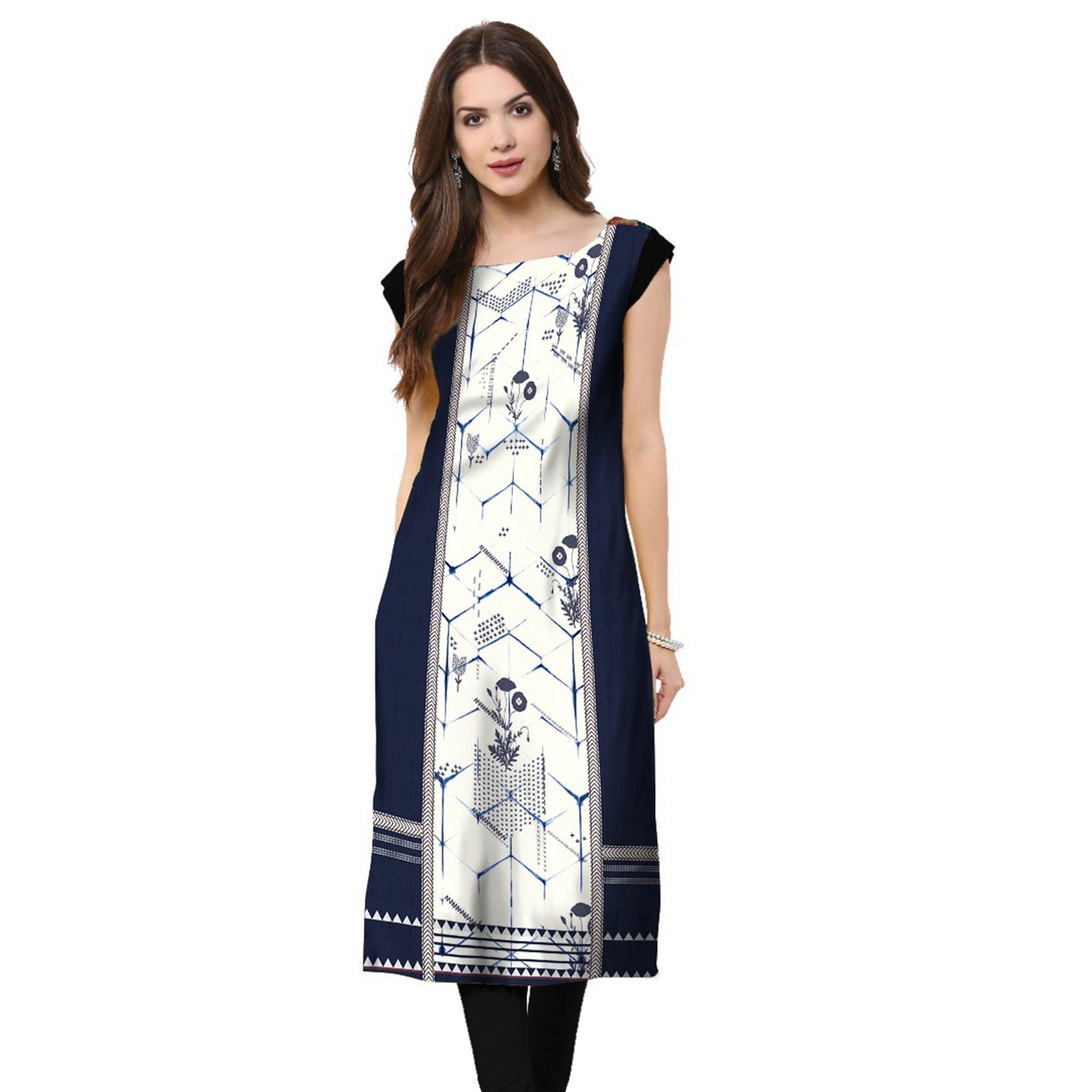 Multi Color Casual Wear Digital Printed Crepe Kurti - Peachmode