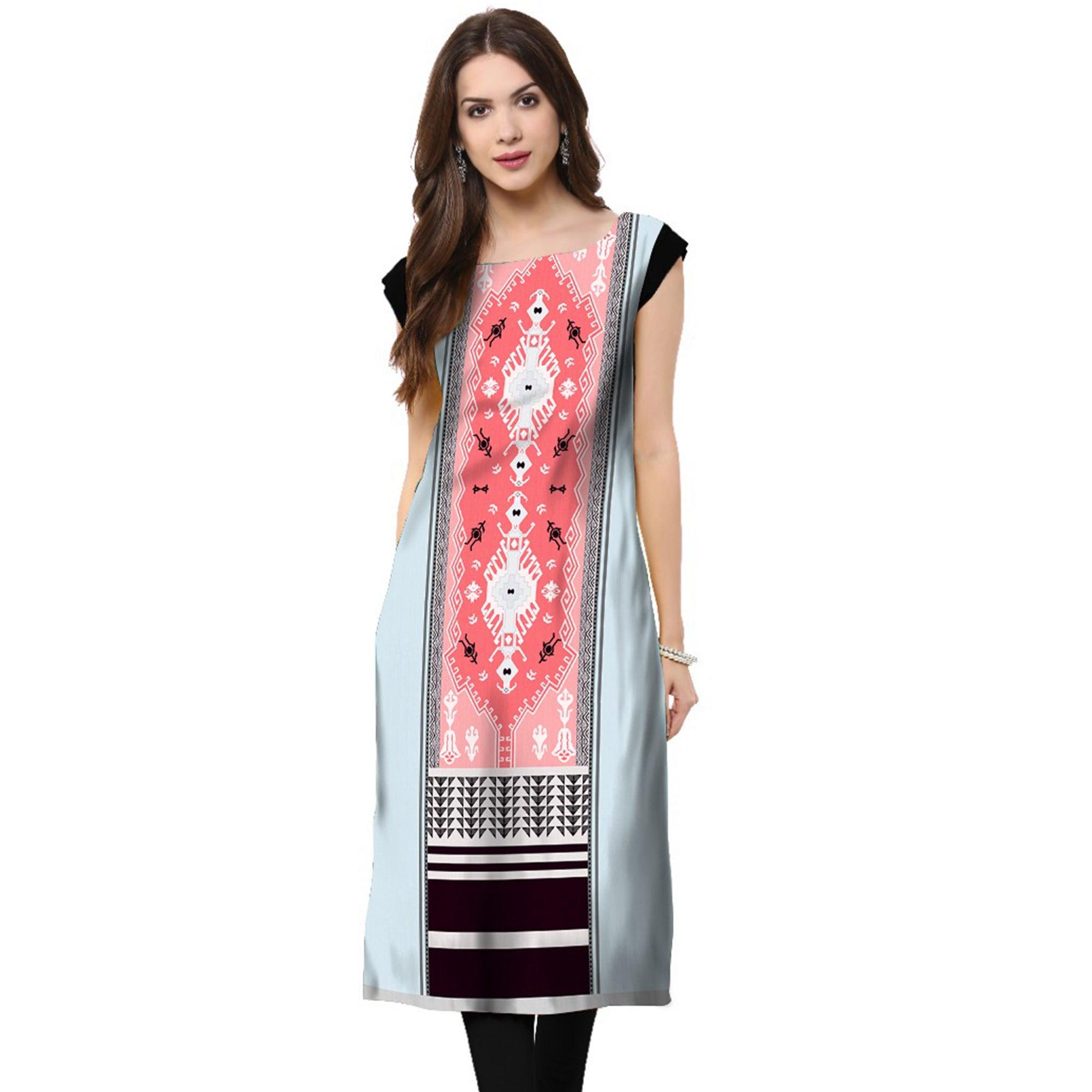 Multi Color Casual Wear Digital Printed Crepe Kurti - Peachmode