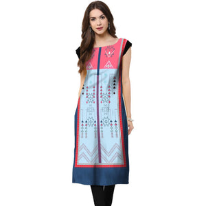 Multi Color Casual Wear Digital Printed Crepe Kurti - Peachmode