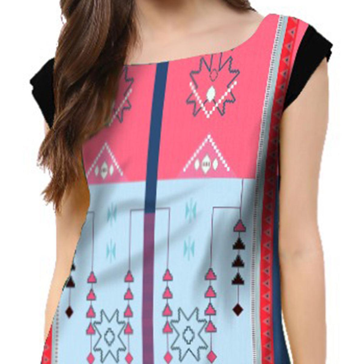Multi Color Casual Wear Digital Printed Crepe Kurti - Peachmode