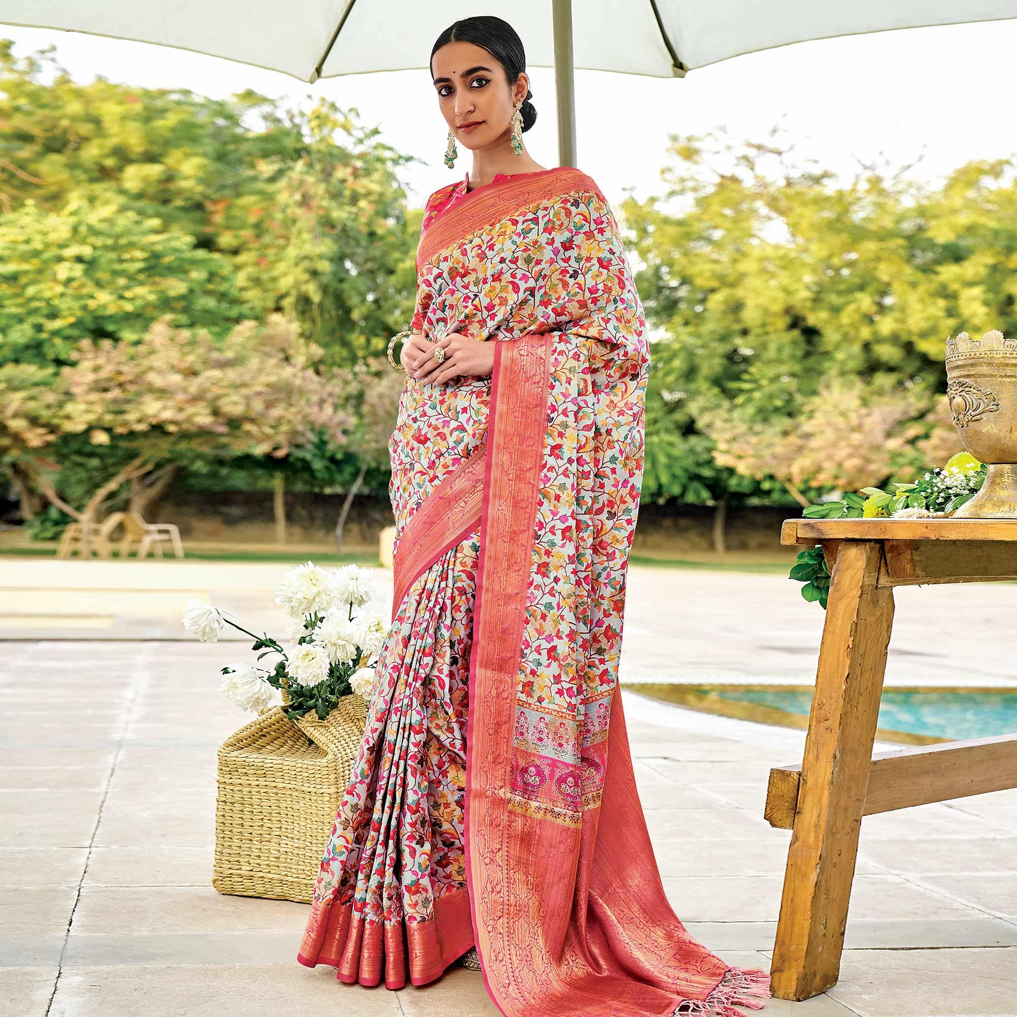Multi-Color Festive Wear Digital Printed Woven Silk Saree - Peachmode