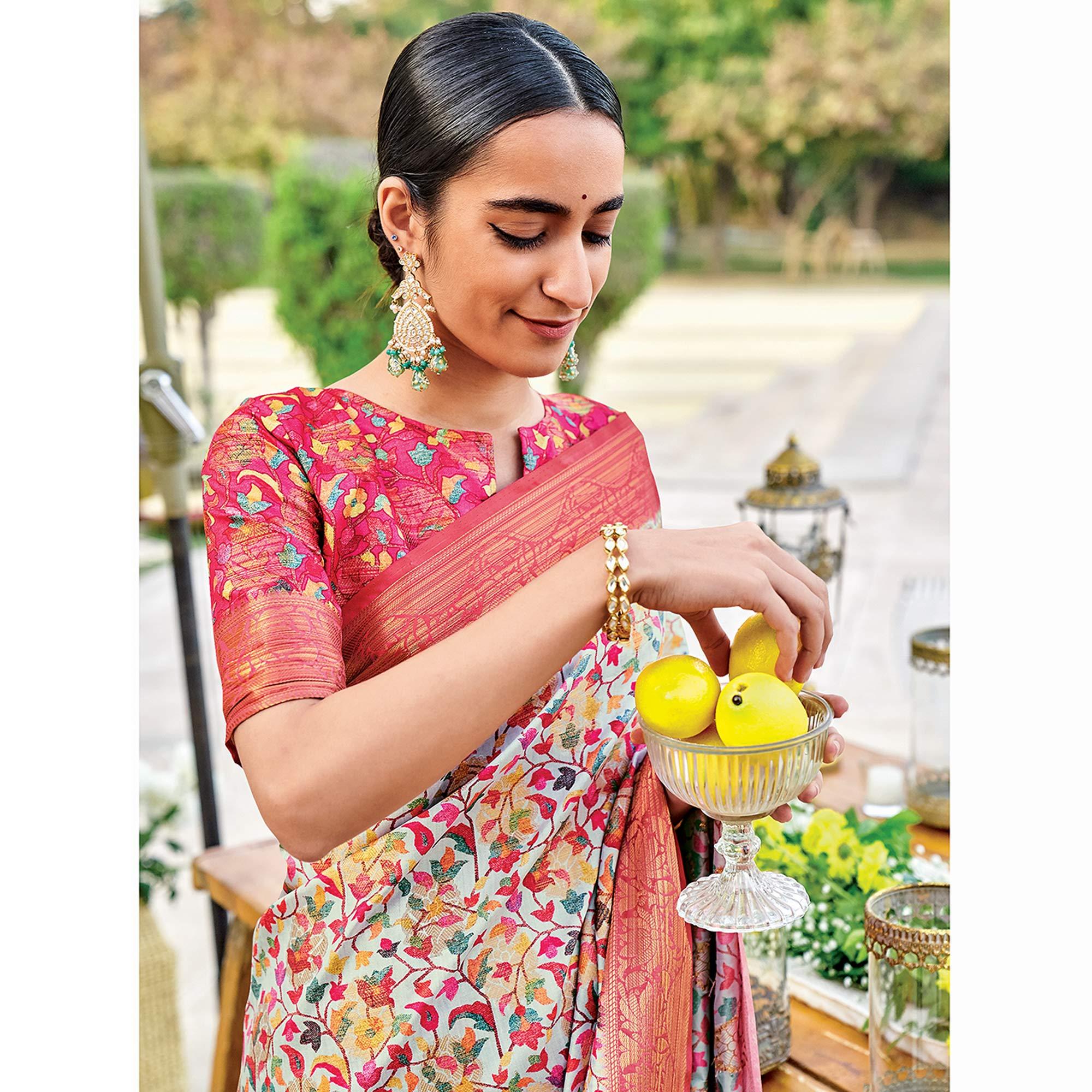 Multi-Color Festive Wear Digital Printed Woven Silk Saree - Peachmode
