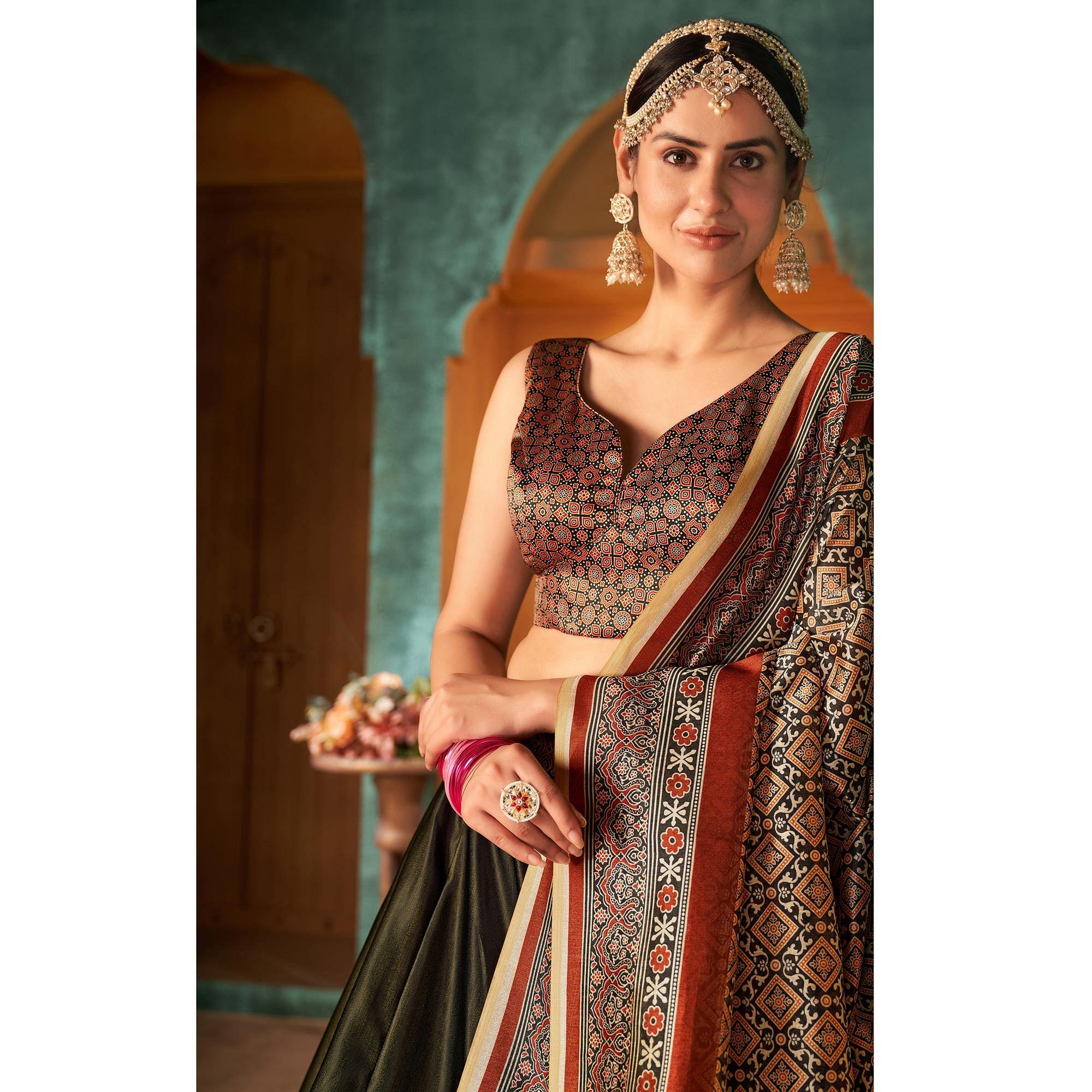Multi Color Printed Pure Silk Lehenga Choli - Peachmode