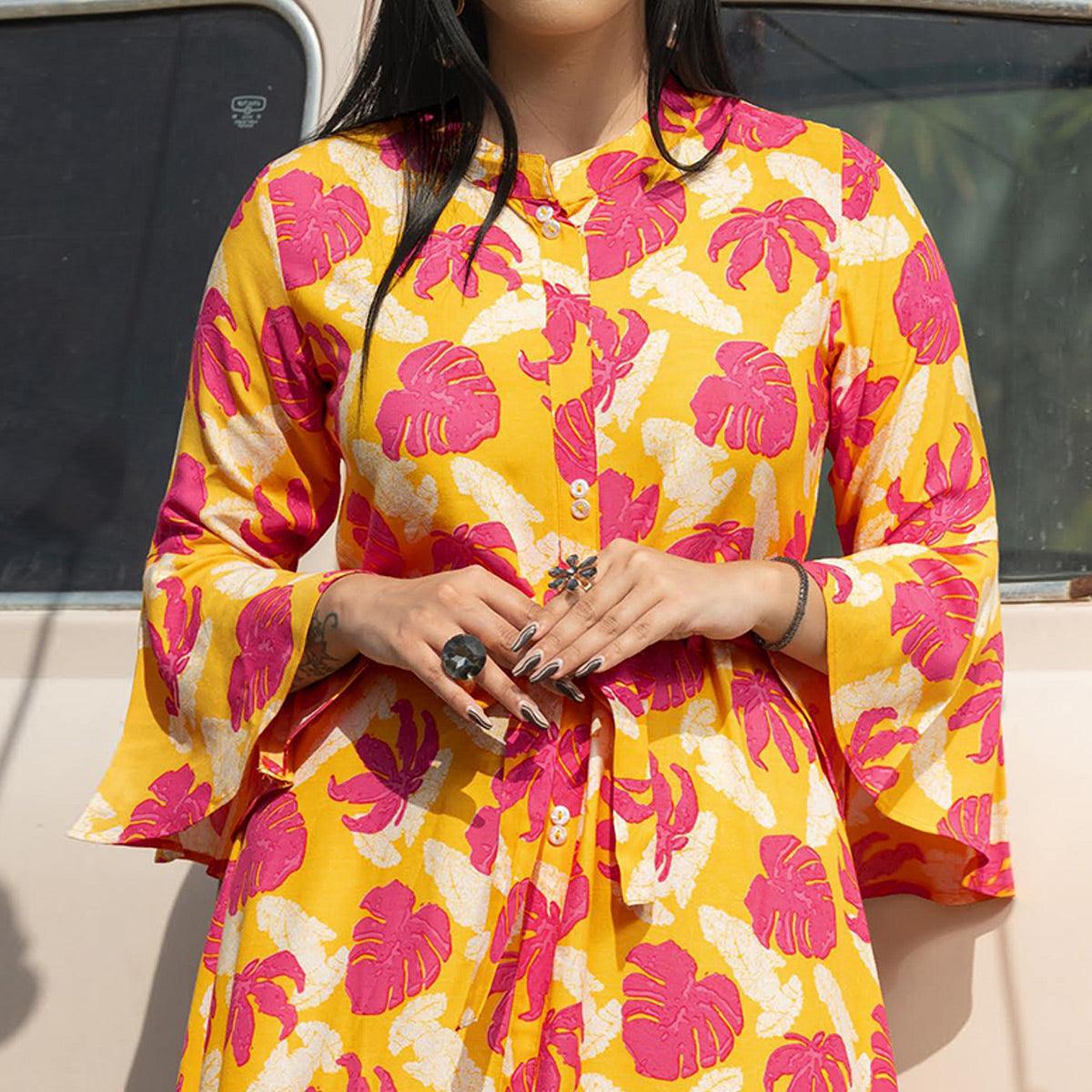 Multicolor Casual Ankle Length Printed Rayon Gown With Belt - Peachmode