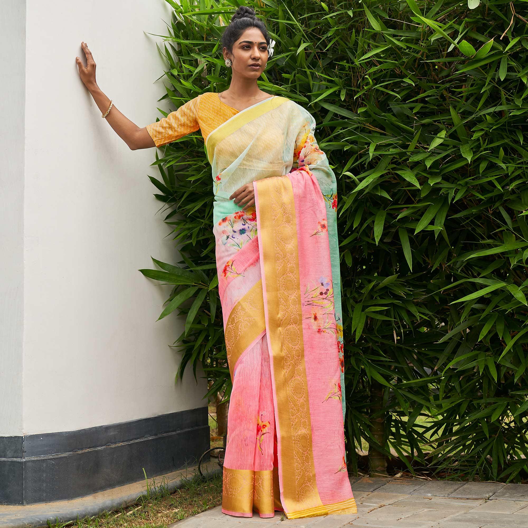 Multicolor Casual Wear Digital Printed Soft Organza Saree - Peachmode