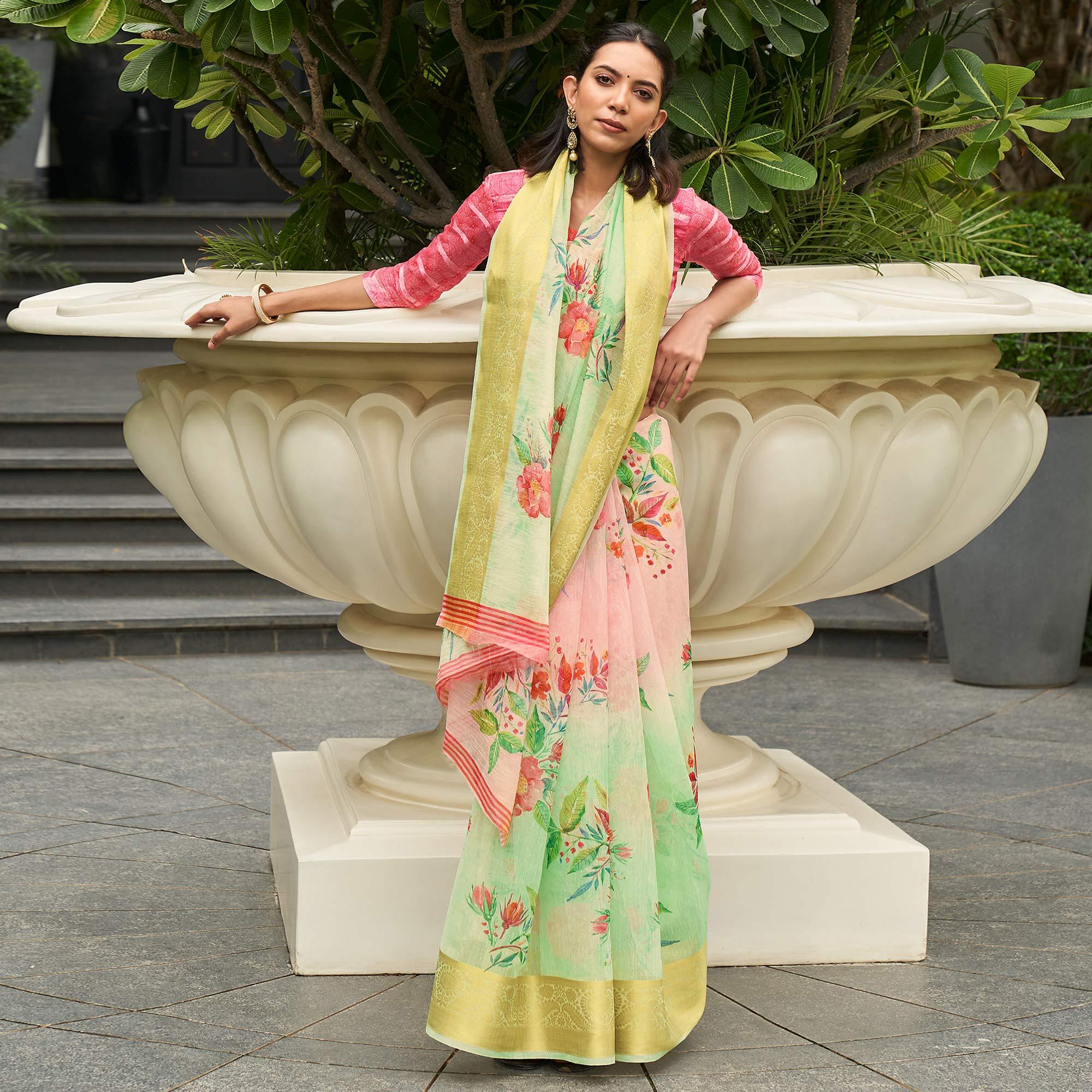 Multicolor Casual Wear Digital Printed Soft Organza Saree - Peachmode