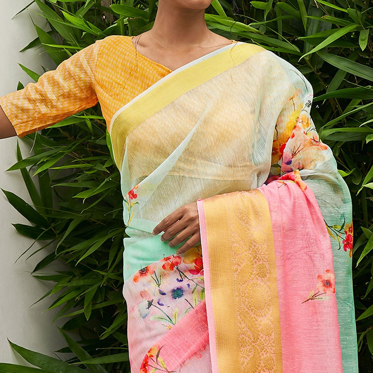 Multicolor Casual Wear Digital Printed Soft Organza Saree - Peachmode
