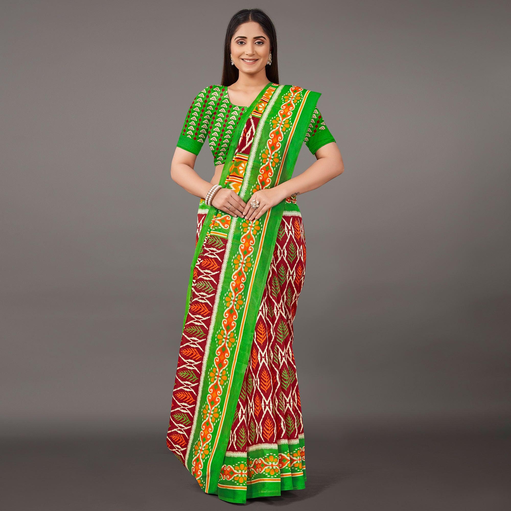 Multicolor Casual Wear Floral Printed Art Silk Saree - Peachmode