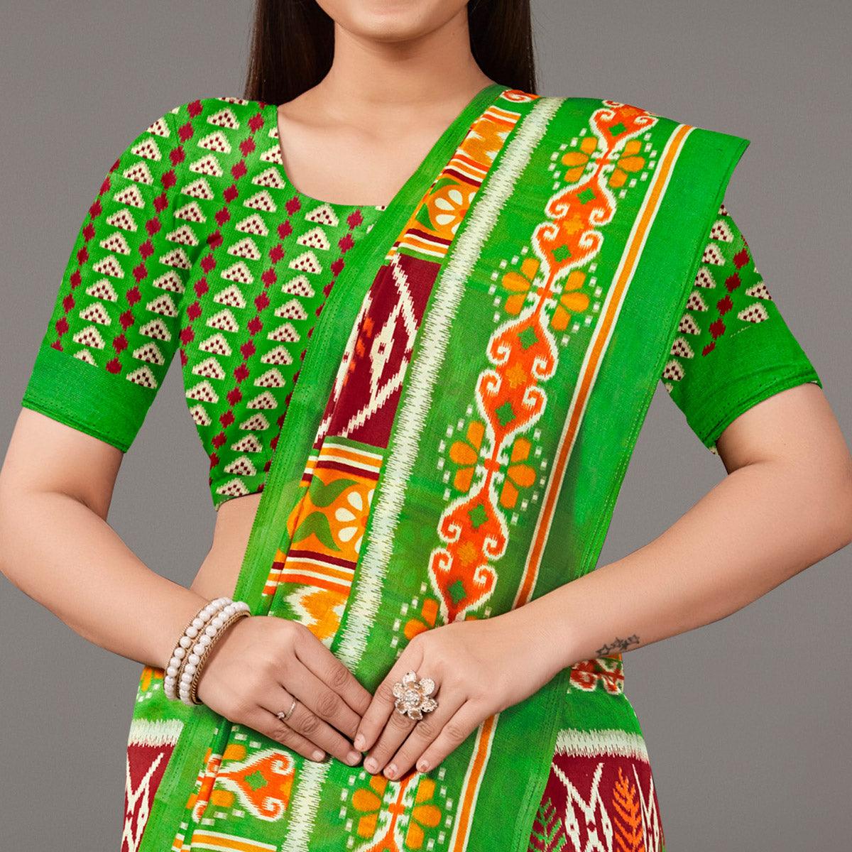 Multicolor Casual Wear Floral Printed Art Silk Saree - Peachmode