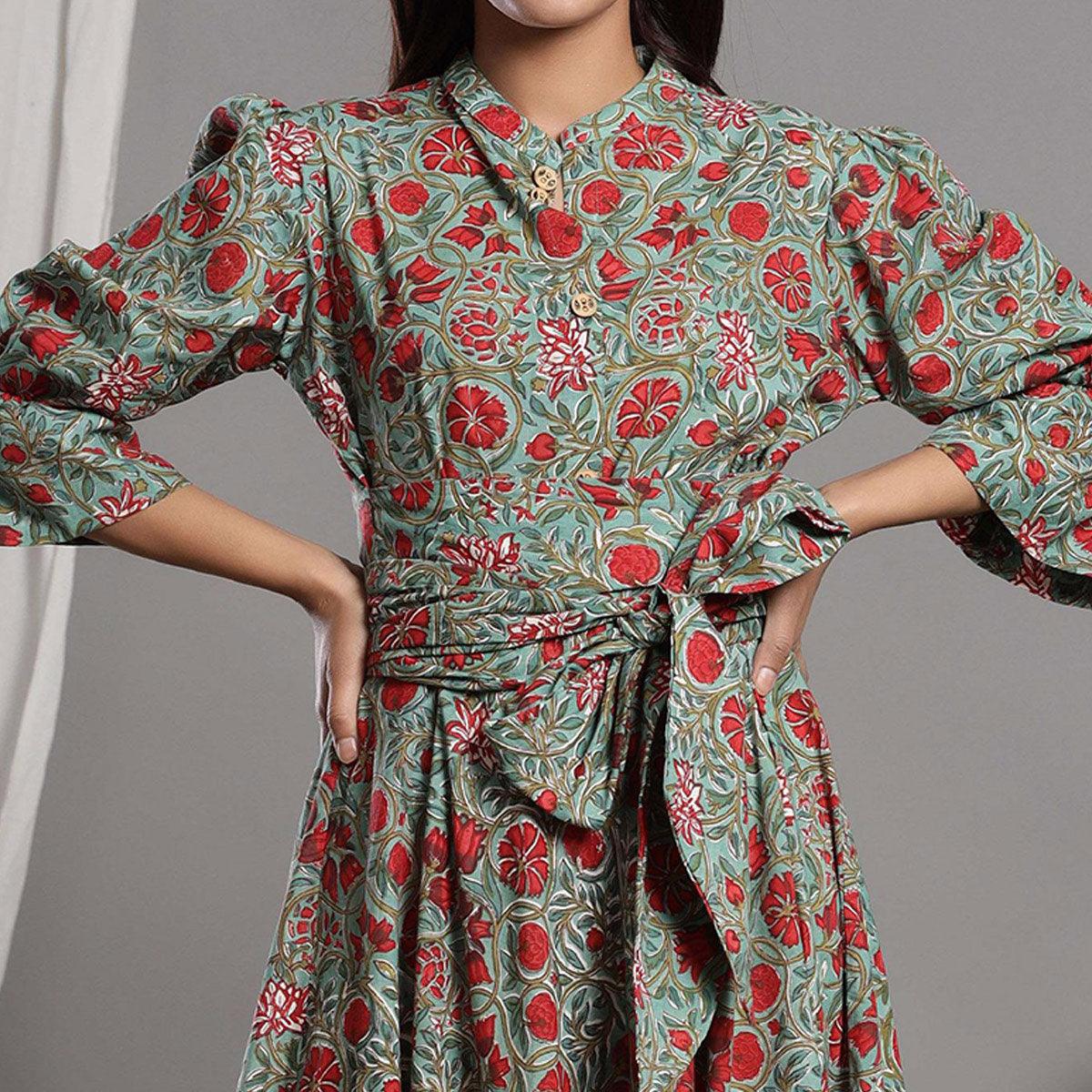 Multicolor Casual Wear Floral Printed Cotton Gown - Peachmode